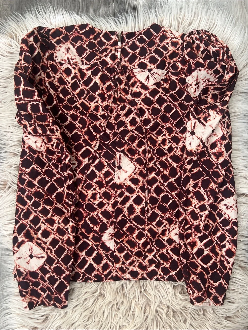 Ulla Johnson Ingrid Blouse Henna Shibori Puff Sleeve Cotton Top Size 0